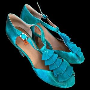 Miz Mooz Green/Turquoise Leather Heels Size 10